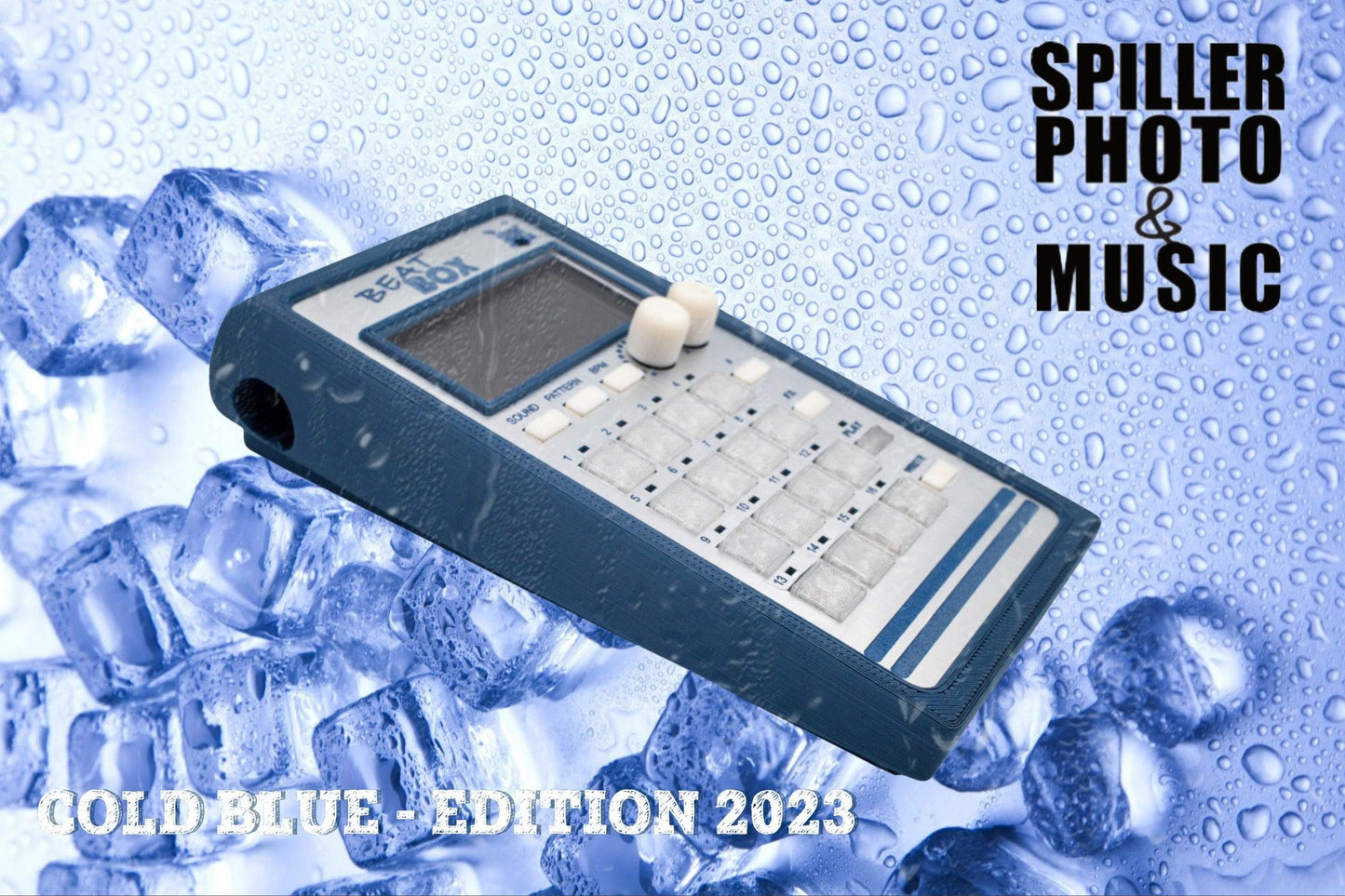 Beat Box COLD BLUE 2023 - 3D gedrucktes Gehäuse für den Teenage Engineering Pocket Operator - spillerphoto