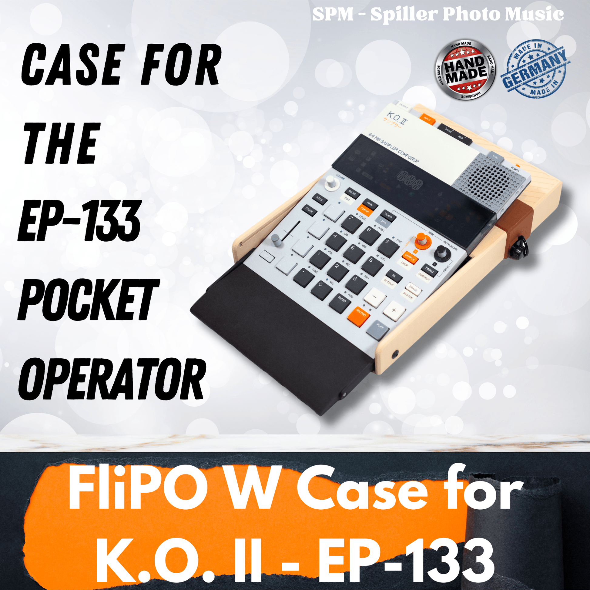 EP-133 K.O. II Pocketoperator - FliPO-WGR Gehäuse und Ständer mit Handballenauflage <GERIFFELT> - SPM3x.com - Spillerphoto & Music