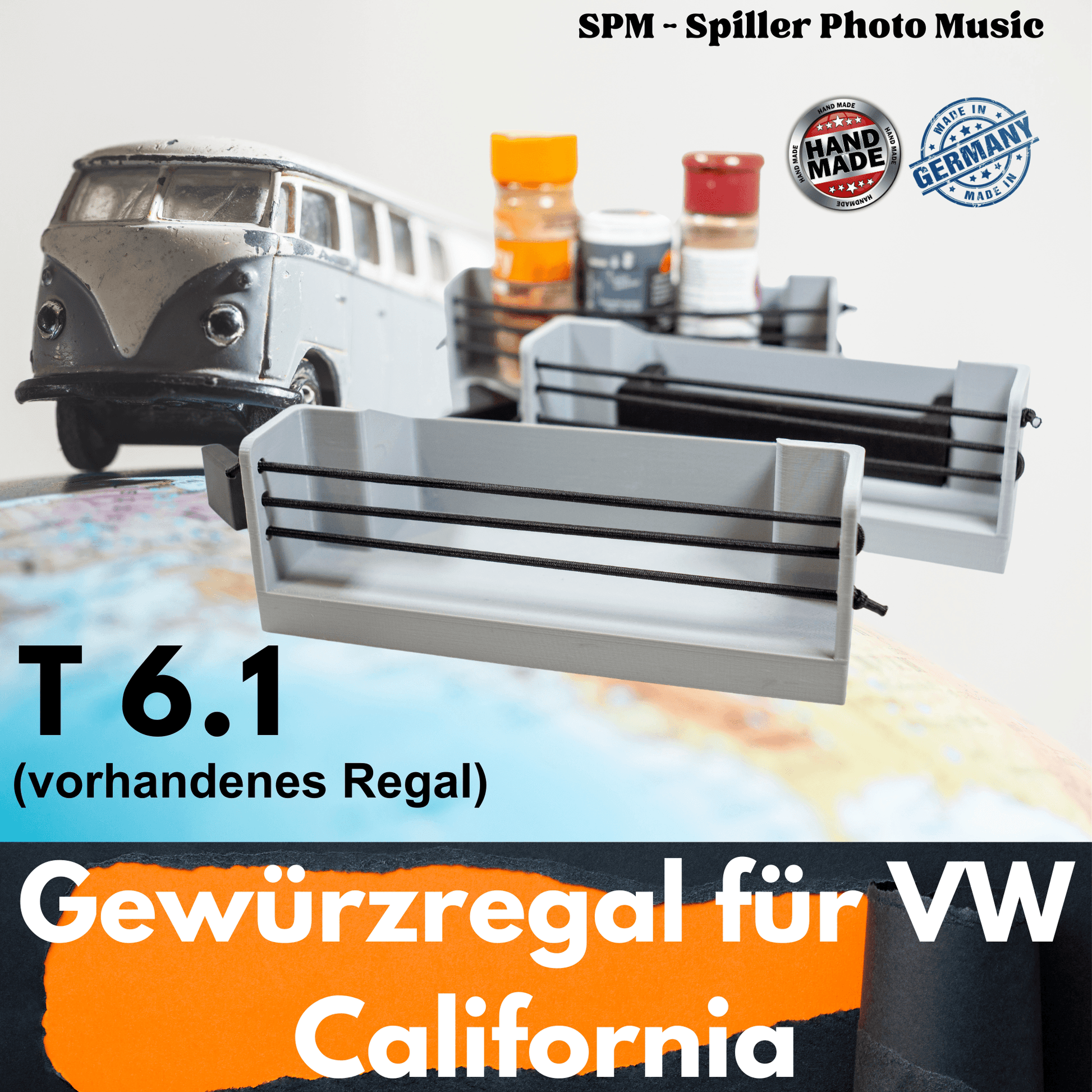 VW California T6.1 Gewürzregal 3er Set zum Aufkleben in die vorhandenen Regale in der Verdunklung vom kleinen Fenster - SPM3x.com - Spillerphoto & Music