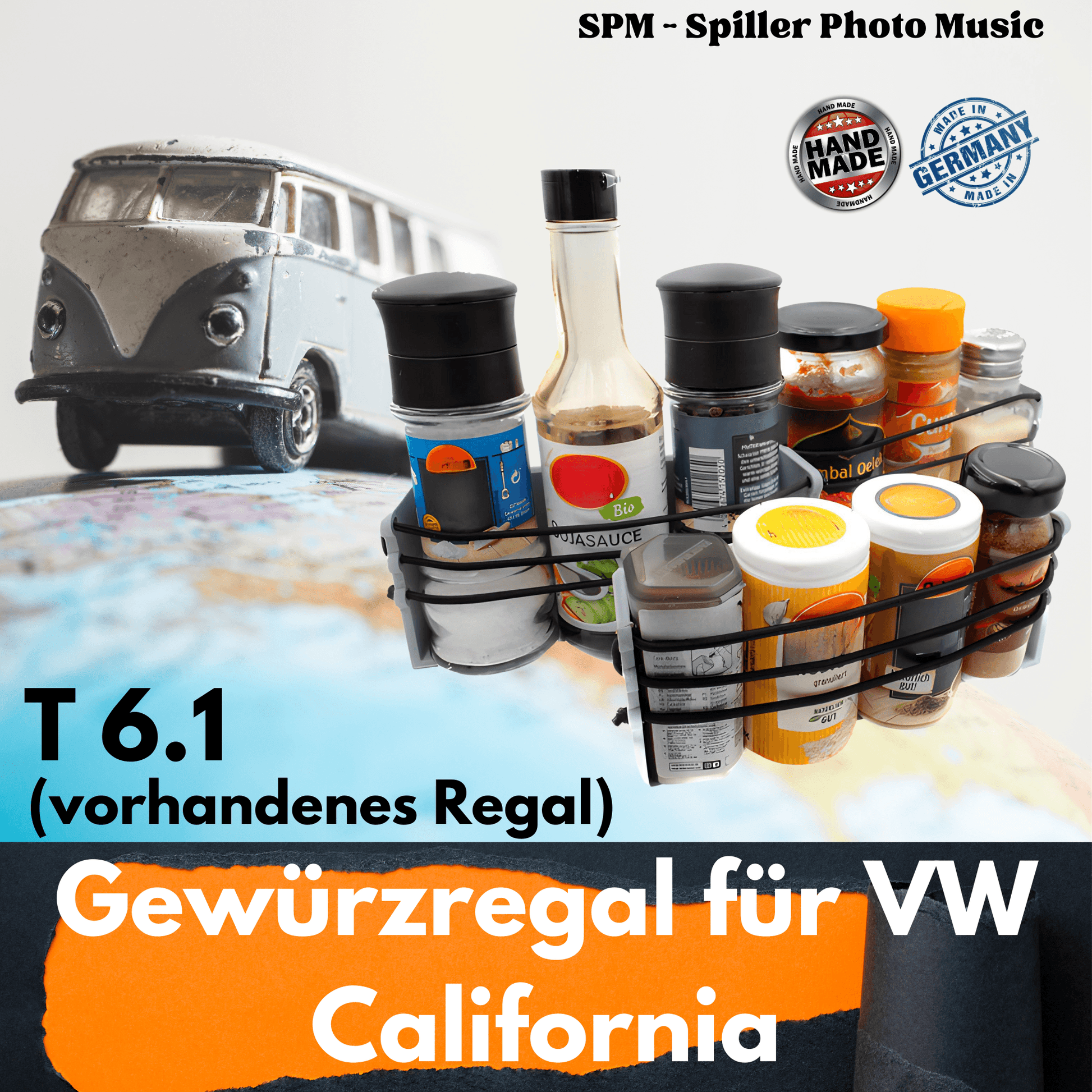 VW California T6.1 Gewürzregal für zum aufkleben auf das vorhandenes Regal in der Verdunklung vom kleinen Fenster - SPM - Spillerphoto & Music